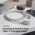 thumbnail image 3 of Powertek USB-A to USB-C Cable, Fast Charging Type-C Charger Cord, Durable Tangle-Resistant Sync Cable, White Glitter, 6FT, 3 of 7