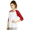 thumbnail image 3 of DailyWear Womens Casual 3/4 Sleeve Plain Baseball Cotton T Shirts RED/WH, Medium, 3 of 4