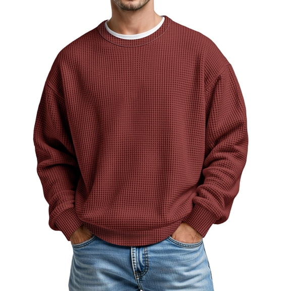 Curuila Mens Sweatshirt Loose Fit Long Sleeve Solid Color Crew Neck Pullover Sweatshirts Everyday Wear Comfort Pullover Tops Size L