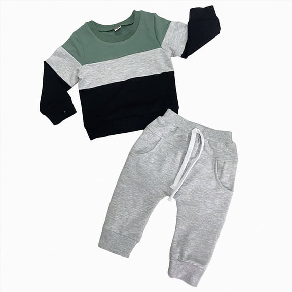TOWED22 Toddler Kid Boy Clothes 2-Piece Graphic Print Long Sleeve Tee Sweatshirt Tops Elastic Waist Joggers Pants Fall Winter Outfits Clothing(Green,18-24 Mouths )