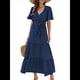 thumbnail image 3 of Vestido Bohemio de Lunares para Mujer, de Verano, con Cuello en V, Corta, y Fluido, para Invitada A una Boda en la Iglesia Azul L, 3 of 10