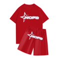 thumbnail image 1 of Productos en liquidación Conjunto de jogging informal para niños combinado con pantalones cortos de manga corta Conjunto de dos piezas Rojo 110, 1 of 3
