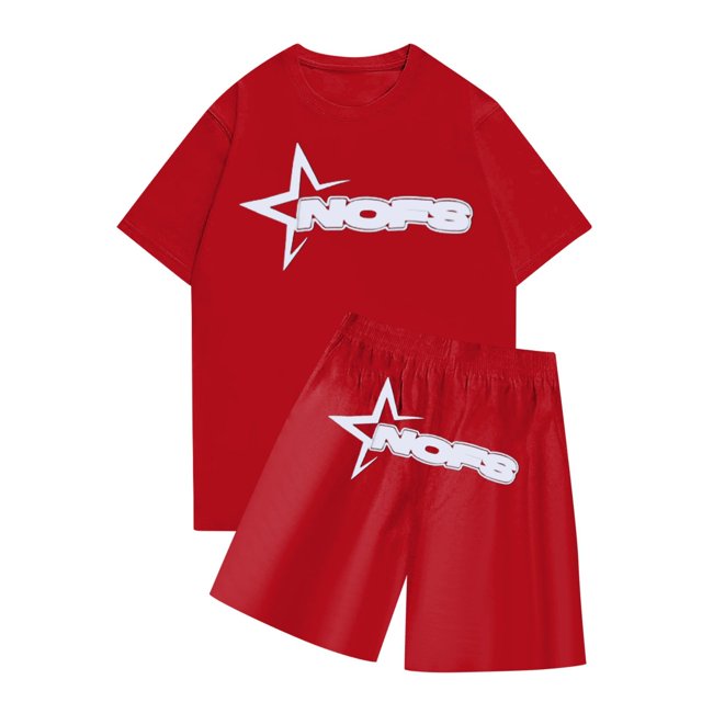 Productos en liquidación Conjunto de jogging informal para niños combinado con pantalones cortos de manga corta Conjunto de dos piezas Rojo 110