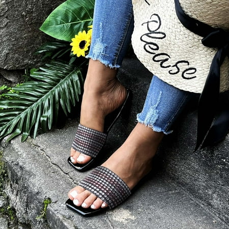 

Ladies Fashion Flat Rhinestone Sandals Flip Flops Large Size Beach Shoes Slippers