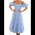 thumbnail image 1 of Vestidos Largos de Mujer con Escote Cuadrado, Corta Abullonada y Fruncido, Corte A, con y Fruncido. Azul S, 1 of 10