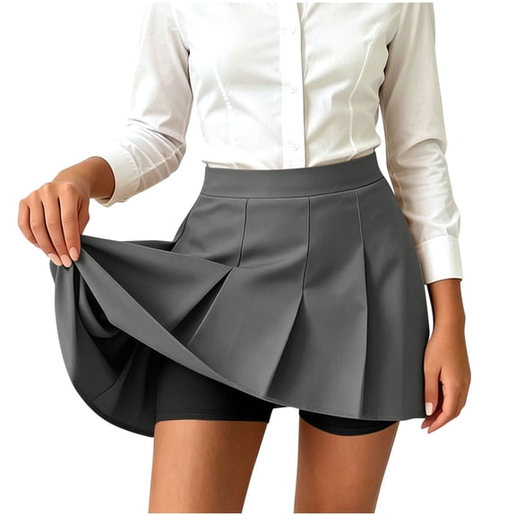FAVIPT Kids Skirts with Shorts Underneath Girls High Waisted Pleated Scooter School Uniform Skort Casual Preppy Tennis Skirt Gray,9-10Years