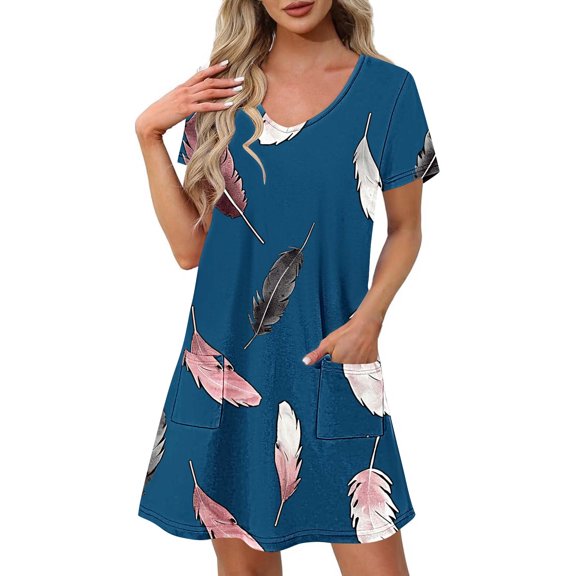 GaThRRgYP Side Ruched Round Neck Dress-Curvy Girl Approved,Women's Fashion Summer Print Short-sleeved V-neck Casual Dress Navy S