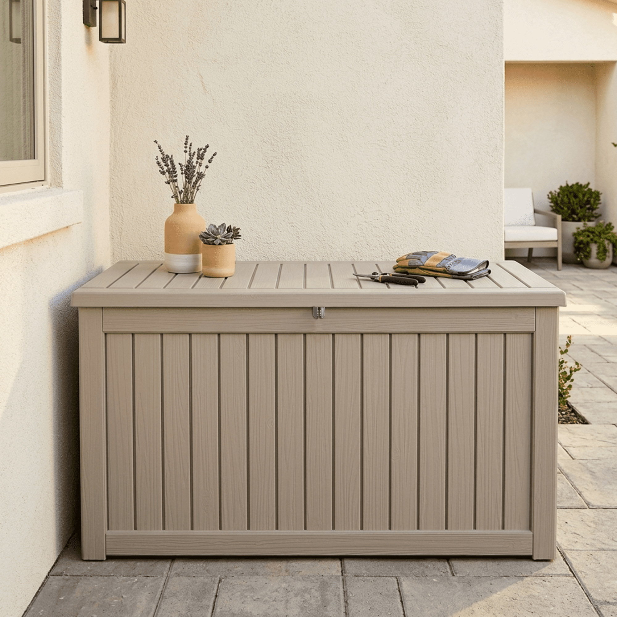 【maho☺︎】 Homestyles Maho Acacia Wood Outdoor Deck Box, Patio Pool Storage