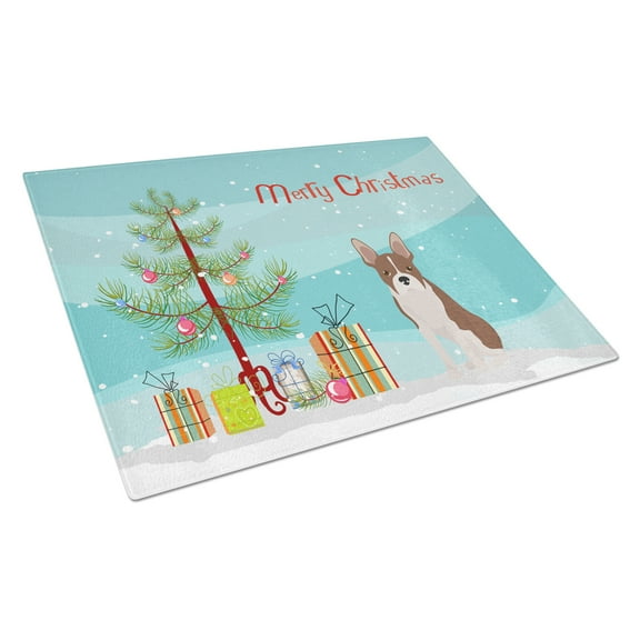 Boston Terrier Christmas Tree Glass Cutting Board Large