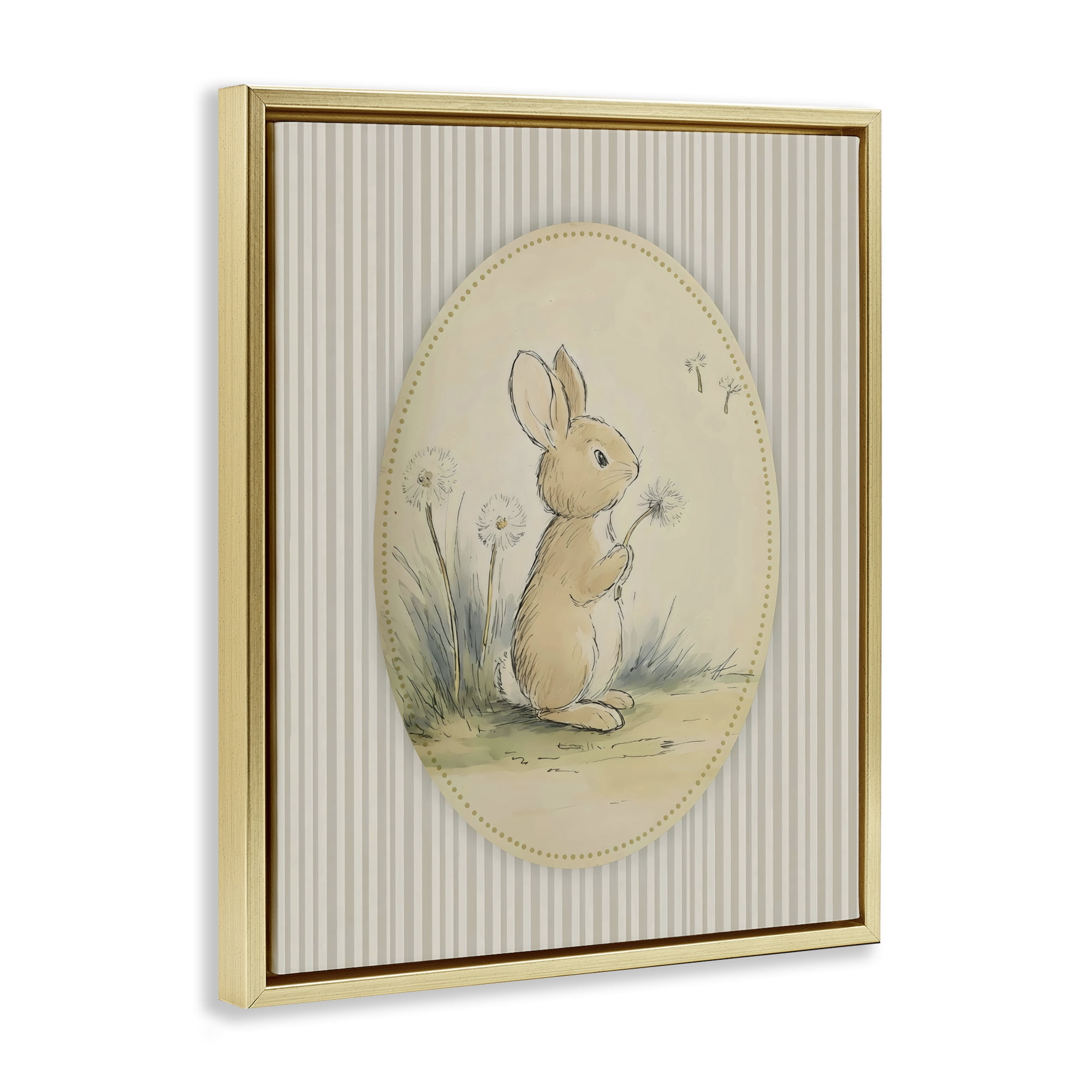 Stupell Industries Baby Bunny in Dandelions Gold Framed Floater Canvas Wall Art, design by Arlington Prints