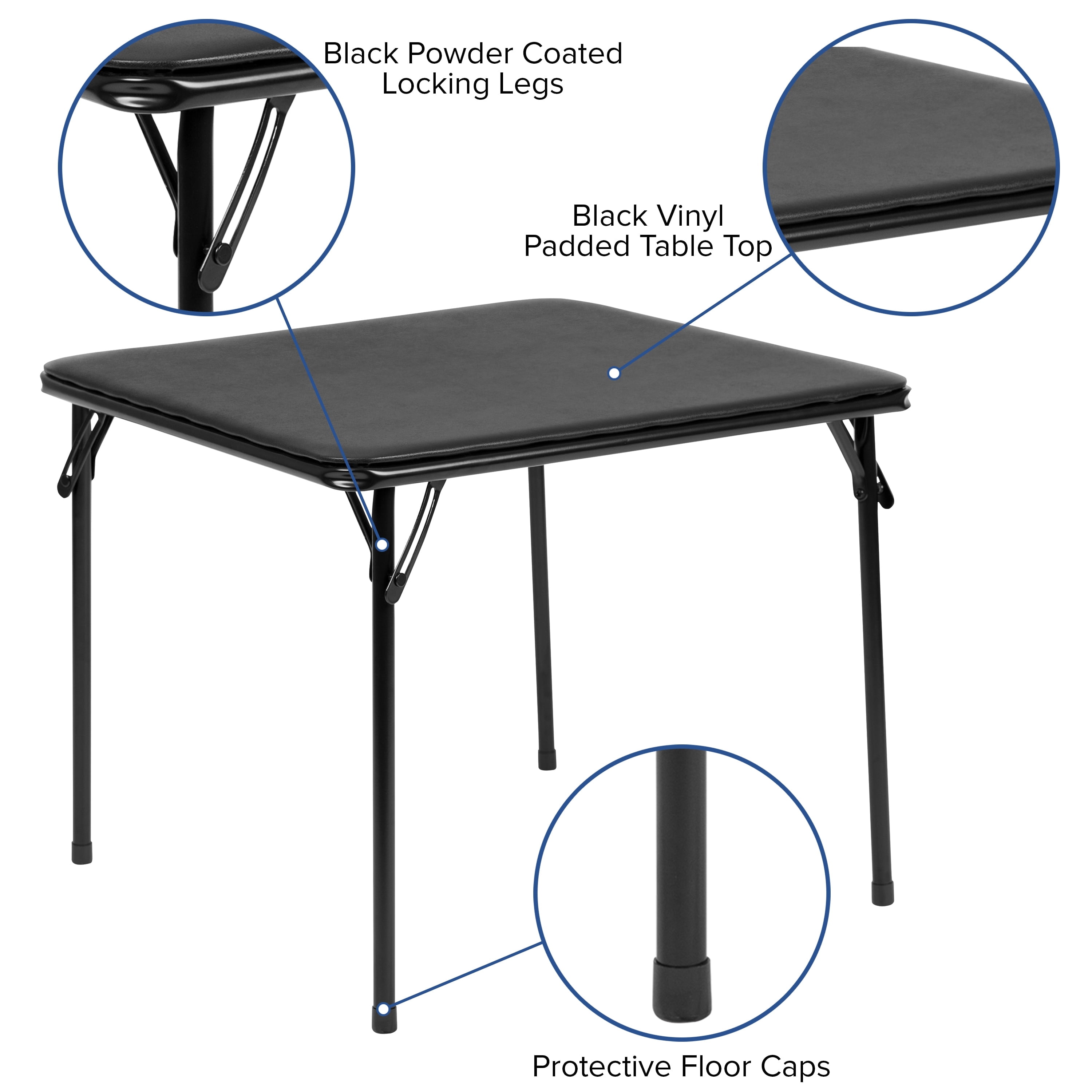 HBCY Creations 5 Piece Kid's Folding Table and Chairs Set - Black Design - Lightweight & Portable - Safety Lock Feature - Seating for 4