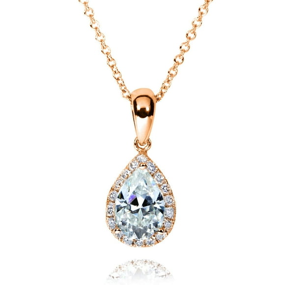 Kobelli Pear-Shape Moissanite (8mm x 5mm) Necklace in 14K Gold, Rose Gold