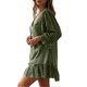 thumbnail image 3 of Vestido corto holgado con cuello en V para mujer de VISgogo, falda fruncida con manga de pulsera de empalme y decoración de botones de Color sólido para mujer de otoño VISgogo moda, 3 of 5