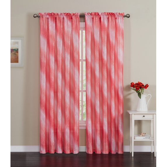 Single (1) Peach Crushed Taffeta Window Curtain Panel: 55"W x 90"L, Diagonal Ombre Design