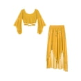 thumbnail image 3 of TiaoBug Womens Arabian Belly Dance Dress Outfits Flare Sleeve Crop Top with Chiffon Skirt Set Yellow One Size, 3 of 7