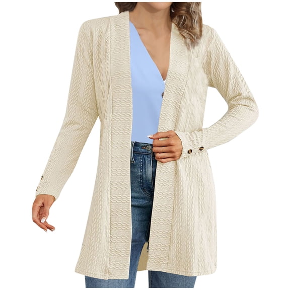 UYISJ Women's Lightweight Cardigan Sweater Casual Long Sleeve Knit Cardigan Open Front Outerwear Jacket with Pockets Beige XL