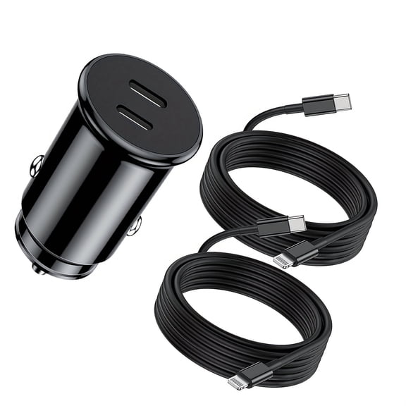 USB C Car Charger, 24W Dual Port USB C Car Charger,with 2Pack 3Ft Type C to L Cable