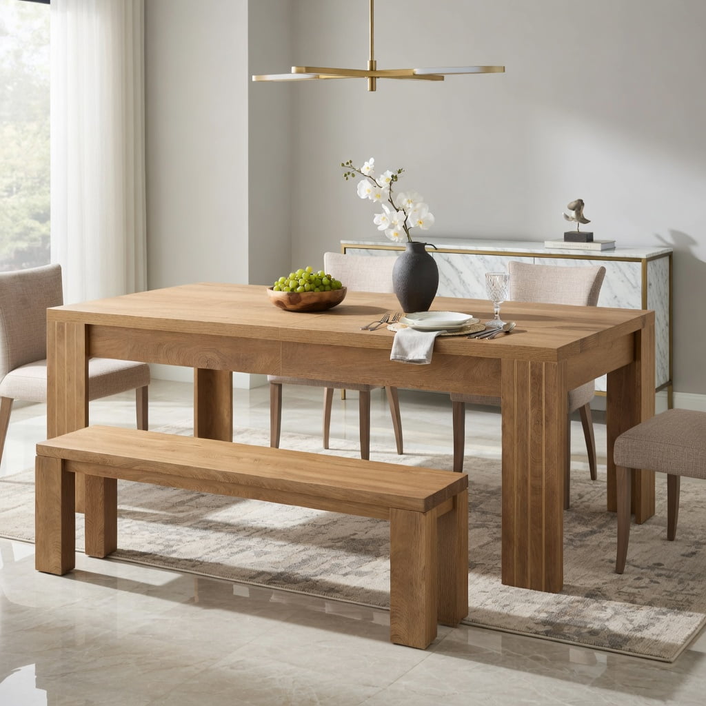 Hommoo 78.7 Inch Farmhouse Dining Table for 6–10 People, Rectangular Kitchen Table, Scratch-Resistant MDF Surface, Easy Assembly, Brown
