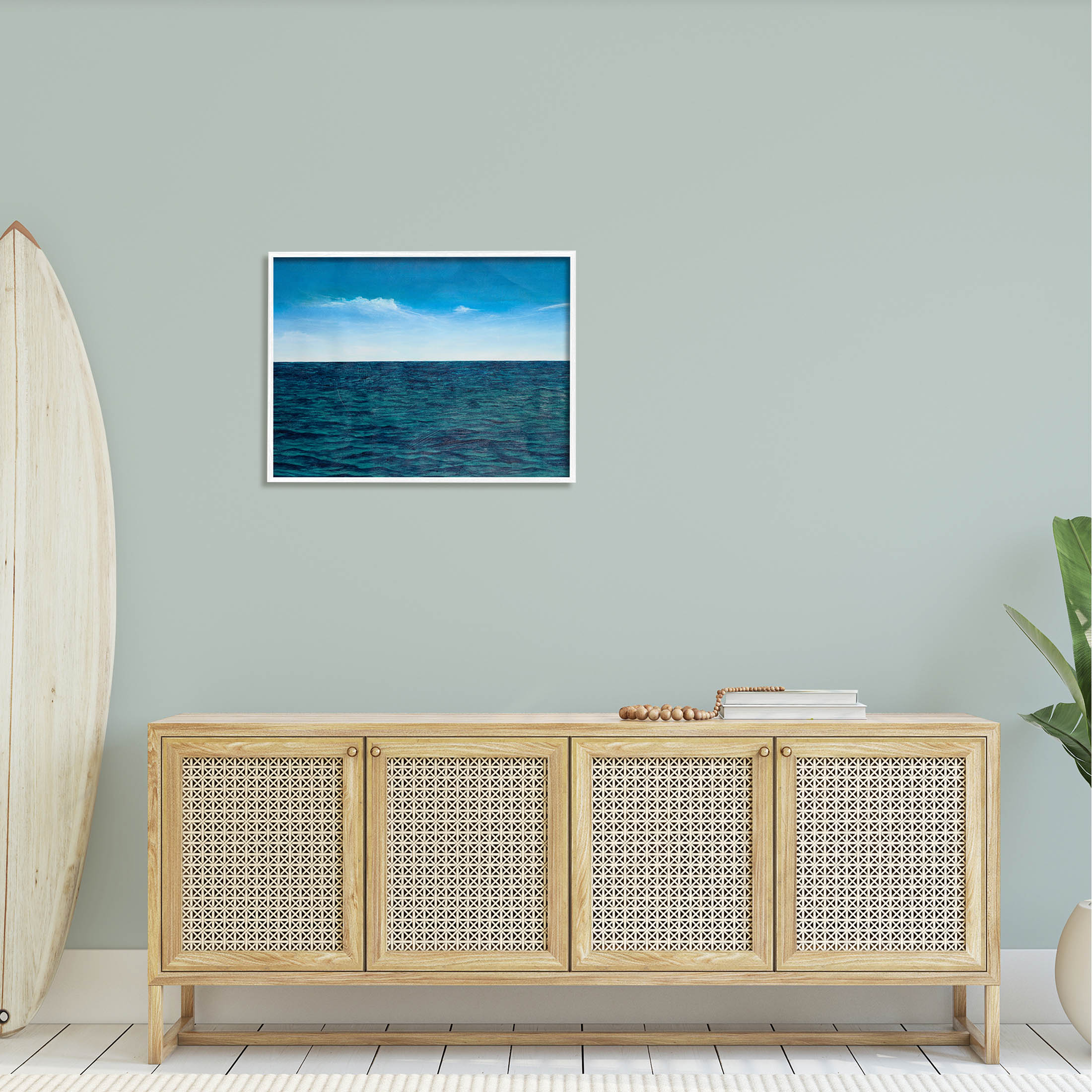 Deep Ocean Blue Water Waves Coastal Graphic Art White Framed Art Print Wall Art