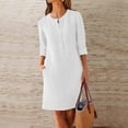 thumbnail image 2 of JUNWELL Robe Chemise pour Femmes en Coton et Lin à Rayures, Col, Manches Longues, Décontractée, Ample, Maxi, avec Deux Poches, 2 of 5