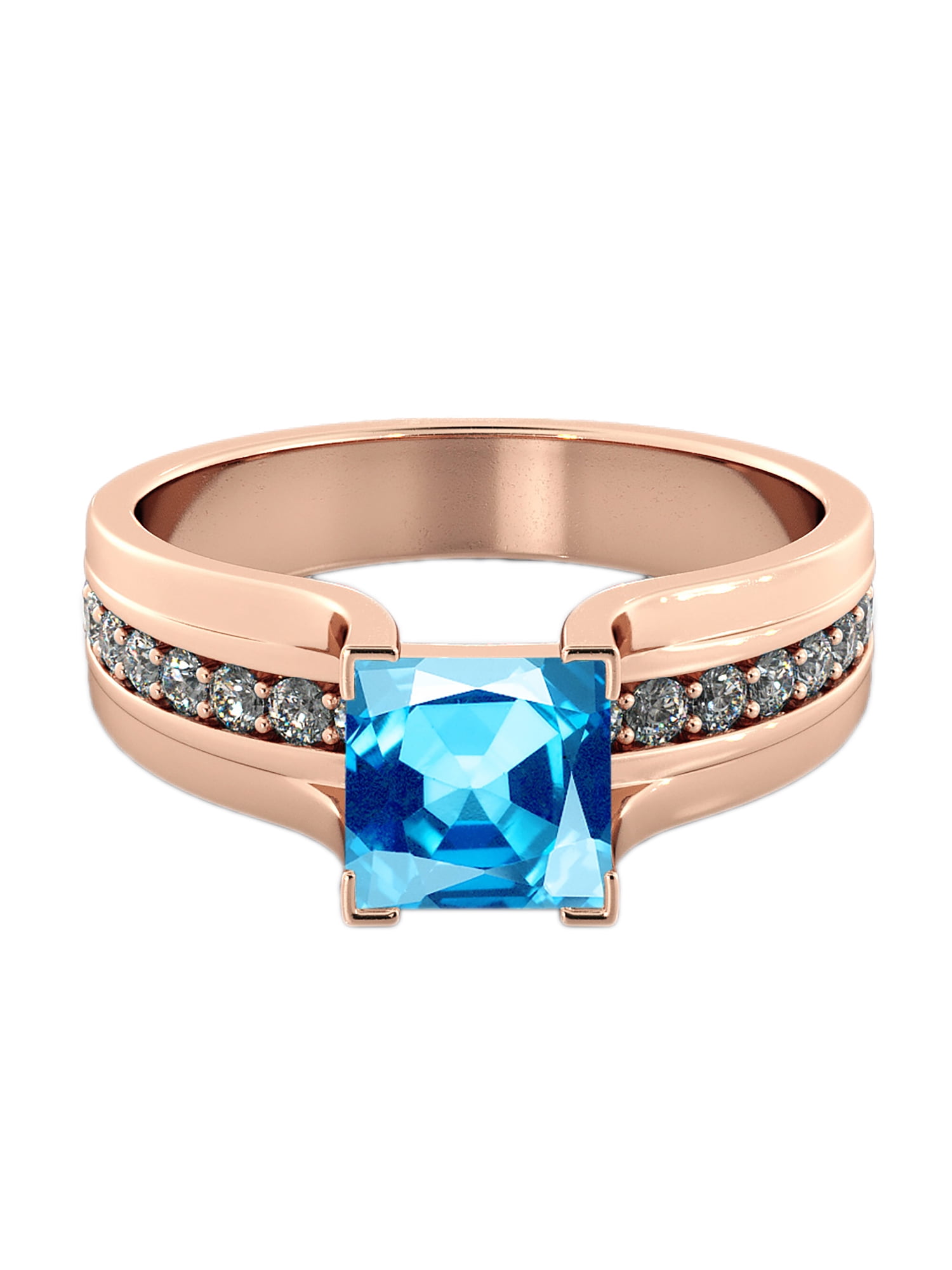 Aquamarine 5.20 ctw Ring with Diamonds 14K Rose Gold Bridge Channel set Princess by Diamonds Mine