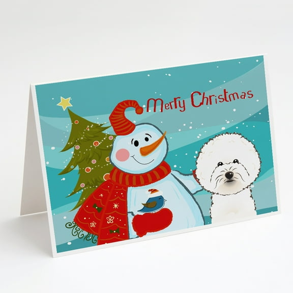 Caroline's Treasures Snowman with Bichon Frise Christmas Greeting Cards with Envelopes, 5" x 7" (8 Count)