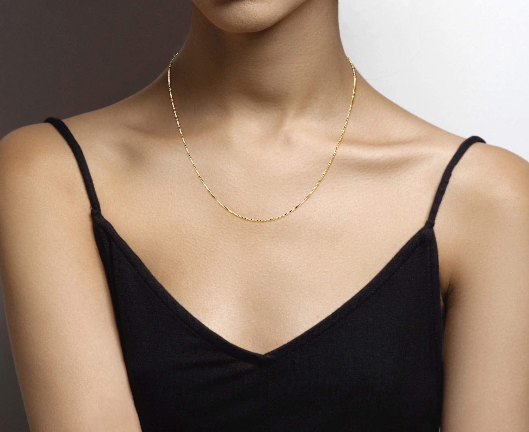Miabella Solid 18K Gold Over 925 Sterling Silver Italian 1mm Box Chain Necklace for Women, Made in Italy (Length 20 Inches)