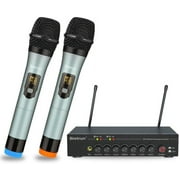 Campmoy Wireless Karaoke Microphone System, 160 ft Range, Metal Dual Dynamic Handheld Mic System, 1/8''1/4''Output, for Home Karaoke, Party, Church, DJ, Wedding, KTV