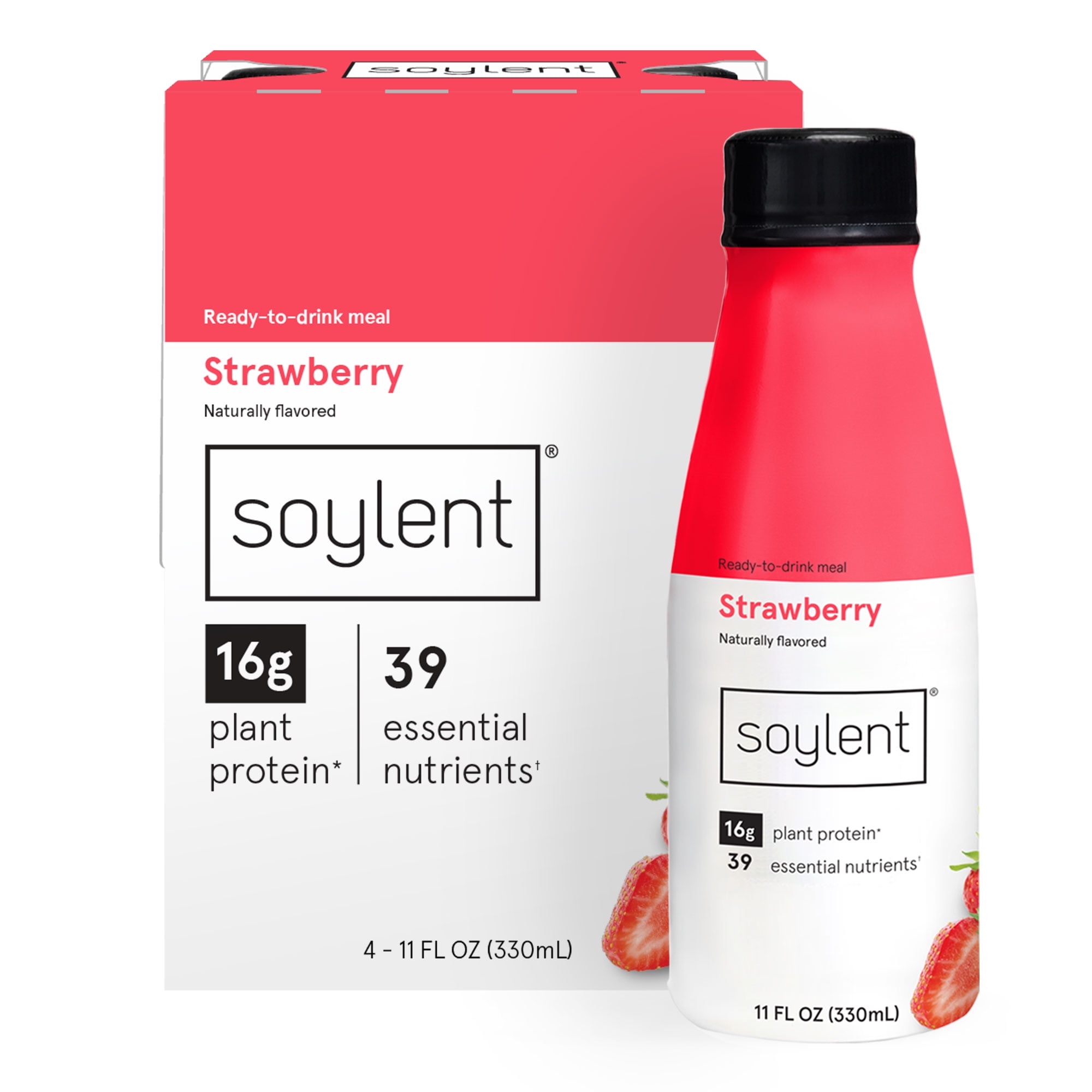 Soylent Strawberry Plant Protein Meal Replacement Shake, 11 fl oz, 4ct