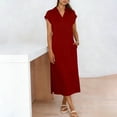 thumbnail image 4 of DeHolifer Women's Maxi Dress Summer Casual Cap Sleeve V-Neck Collared Beach Vacation T-Shirt Long Dresses Wine M, 4 of 7