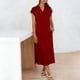 thumbnail image 2 of TaTaai Women's Short Sleeve Midi Dress Solid Color Lapel Collar Casual Dress with Side Slit Lightweight Stretchy Polyester Blend Gift, 2 of 7