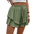 thumbnail image 1 of Pantalones cortos fluidos for mujer, falda pantalón estilo bohemio con volantes y mariposas, cintura alta, tela texturizada, doble capa, Color sólido, informal, 1 of 7