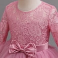 thumbnail image 4 of Girls Maxi Gown Lace Long Sleeve Cinched Bow Belted A-Line Dress Tween Elegant Fluffy Mesh Tiered Layered Evening Dresses Pink 01 14-15 Years, 4 of 7