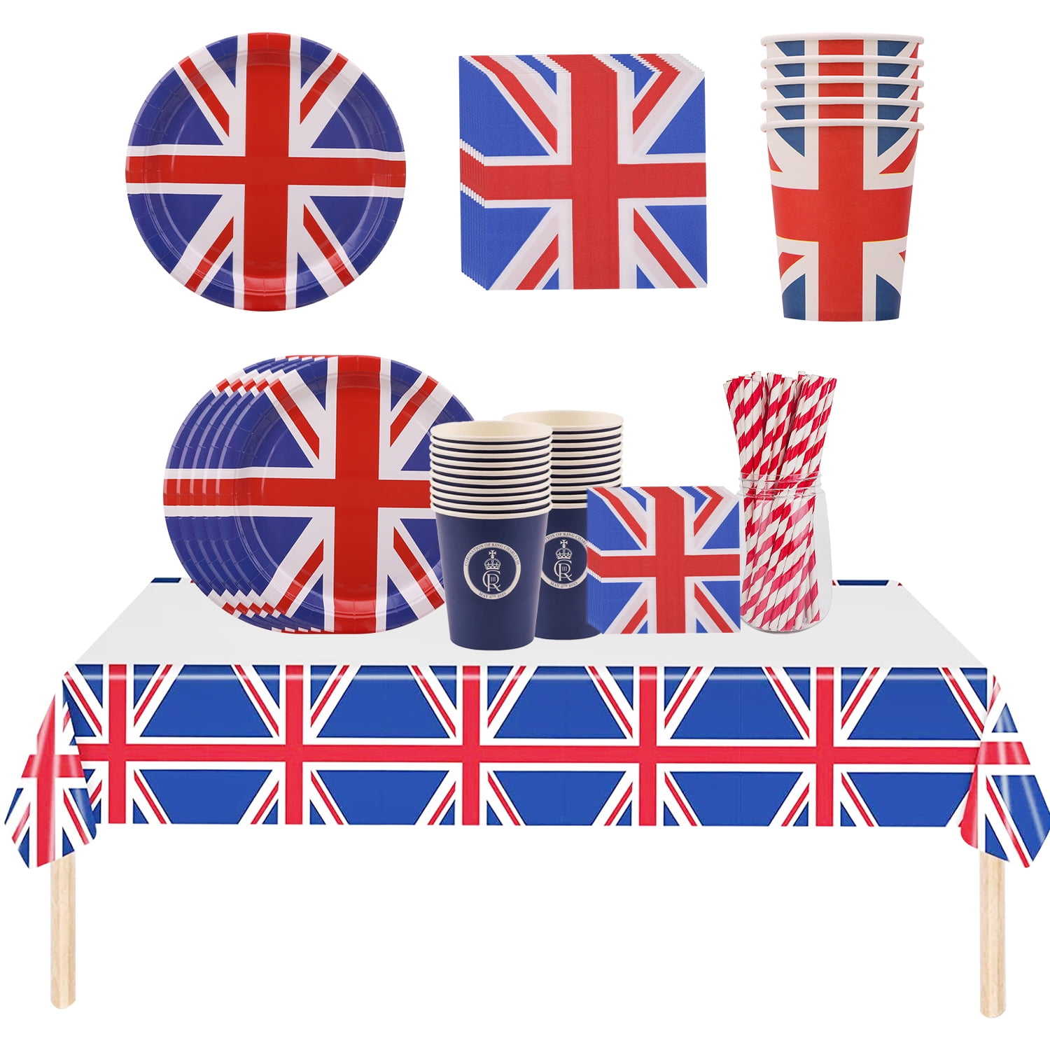 Trimming Shop 146pcs Union Jack Party Supplies Set for The King Charles
