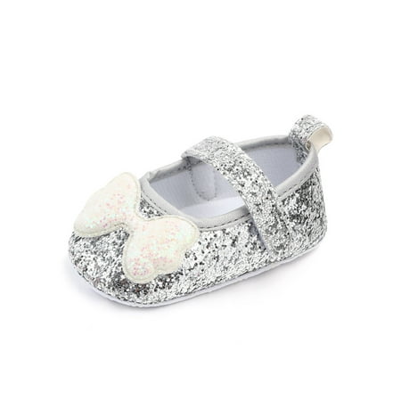 

Ritualay Baby Girls Flats Fashion Toddler Mary Jane Dress Shoes Silver Bow Gray 6C