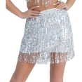 thumbnail image 2 of ZQUUVOU Women's Sequin Fringe Dance Skirt Performance Sparkling Tassel Hem Puffy Bodycon Stage Show Practice Silver, 2 of 5