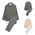 thumbnail image 4 of Savings Comfy Soft Cotton Plaid Pajamas for Women 2pcs Long Sleeve Buttons Lapel Cozy Sleepwear Loungewear Tops and Pant Homewear Blue,L, 4 of 4