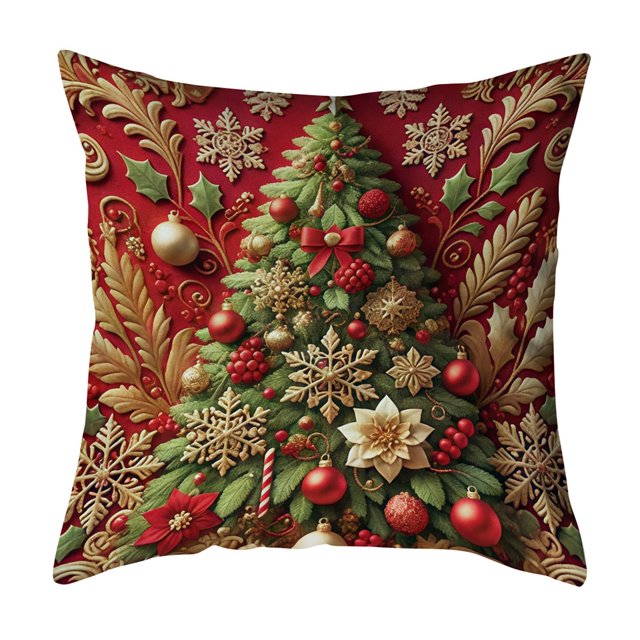 Funda de cojín navideña de 18 x 18 pulgadas con renos de Papá Noel y cremallera oculta, funda de cojín con árbol y muñeco de nieve