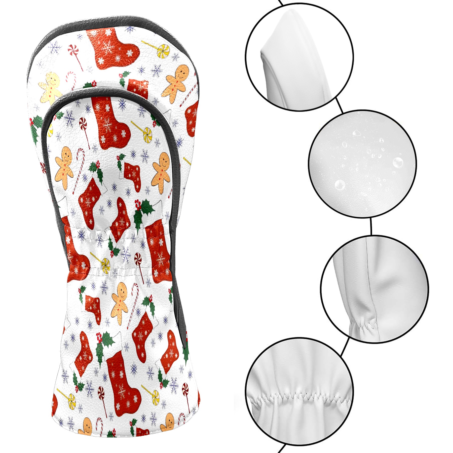 Golf Club Covers, Christmas Premium PU Leather Driver Hybrid Putter Head Covers with Velvet Lining, Waterproof Golf Gifts for Men Women