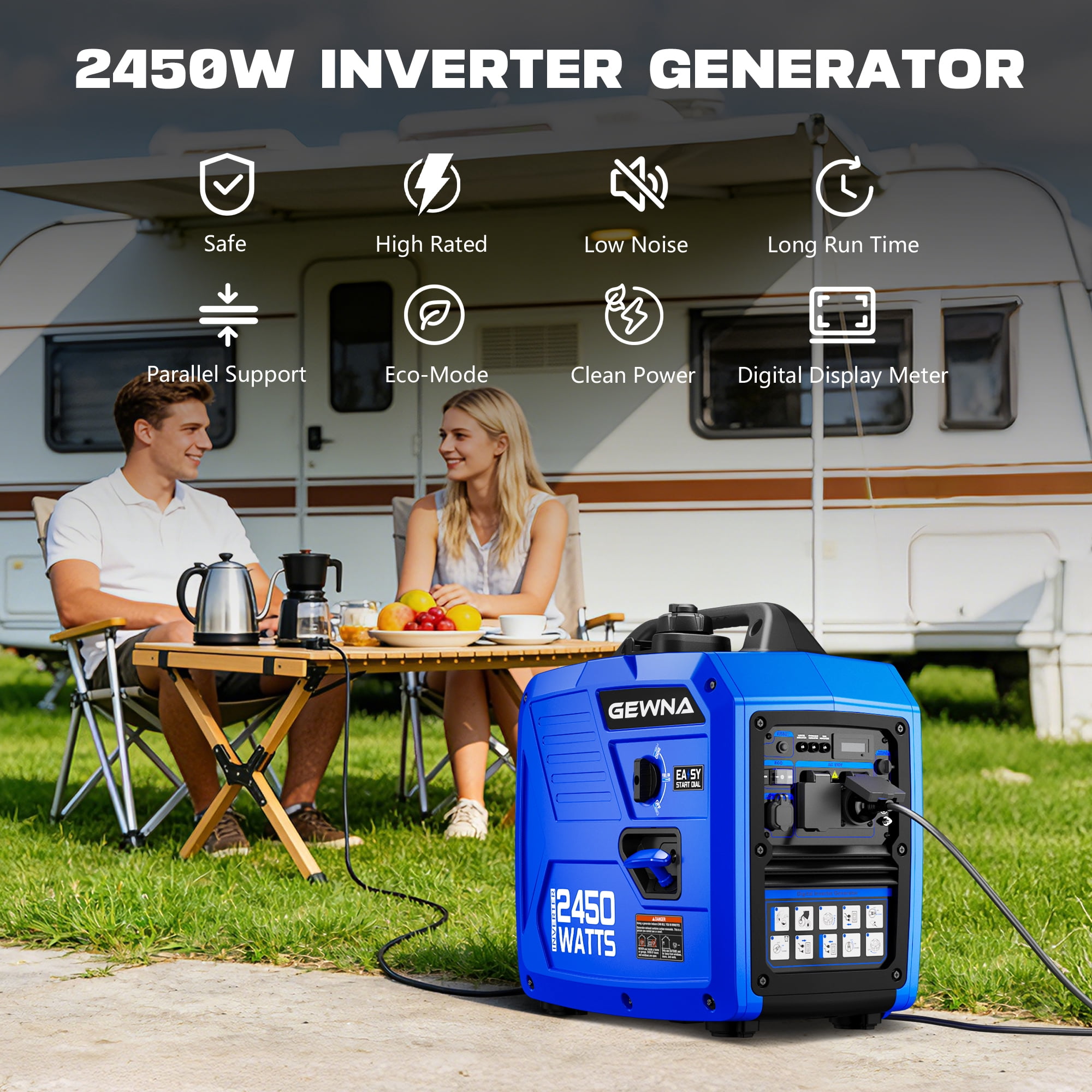 2450-Watt 120V Gas Powered Portable Fuel Inverter Generator Included 1.6 Gallon Large Fuel Tank Super Quiet
