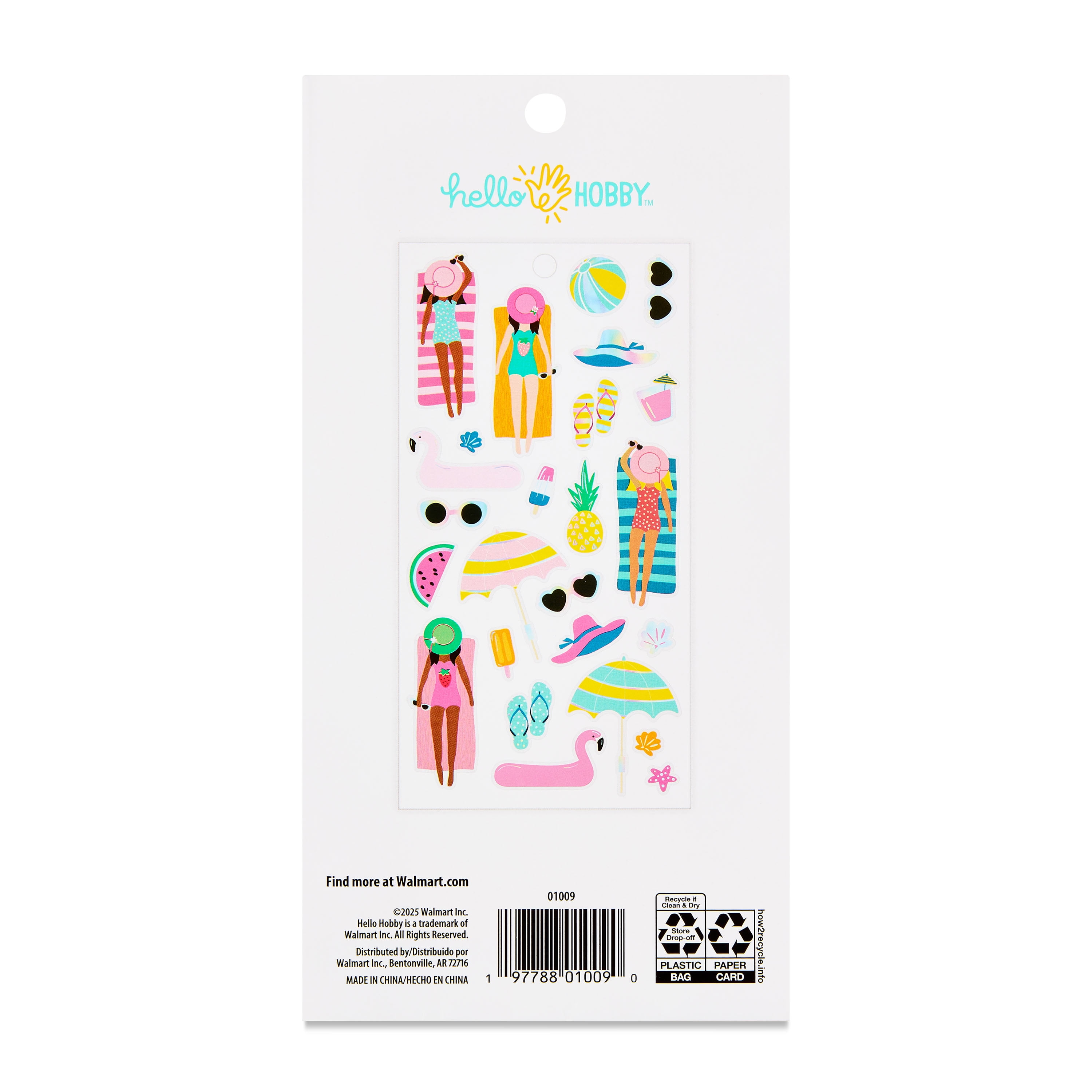 Hello Hobby Beach Themed Stickers, Multicolor, 25 Count