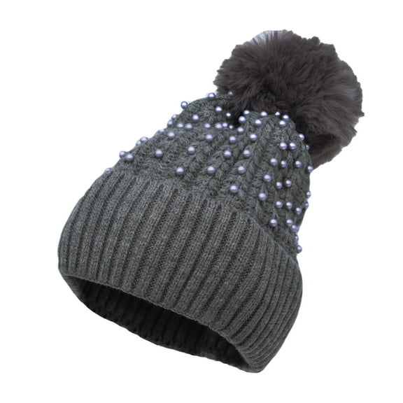 WITHMOONS Winter Soft Knit Pom Beanie Beads Skull Slouch Hat YZP0082 (Grey)