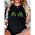 thumbnail image 1 of Camiseta Básica para Mujer Verano TranspirableCreative Three-Leaf Clover Skull Pattern Printed Women'S Fashionable Round-Neck Short-Sleeve T-Shirt, Simple Casual Sports Tee, Comfortable Summer Top f, 1 of 7