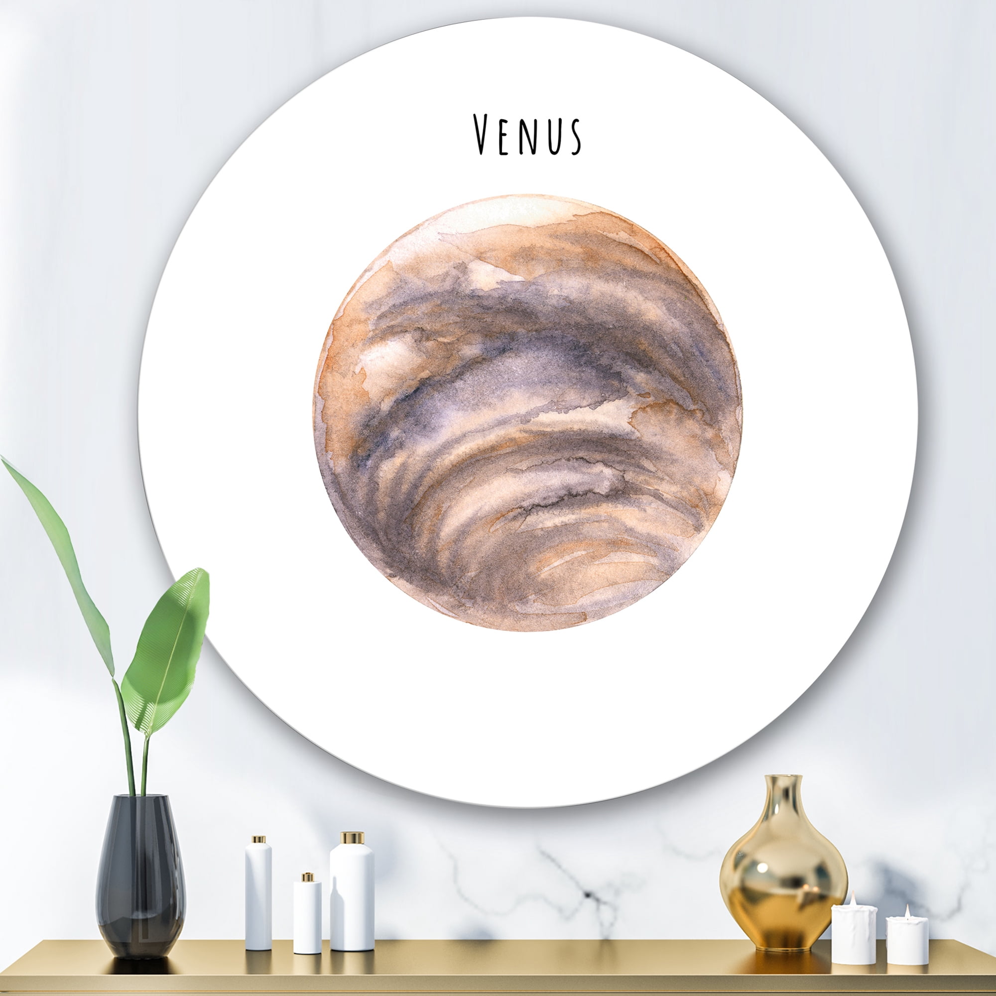 Designart 'Abstract Planet Venus' Bohemian & Eclectic Circle Metal Wall Art 29x29 - Disc of 29