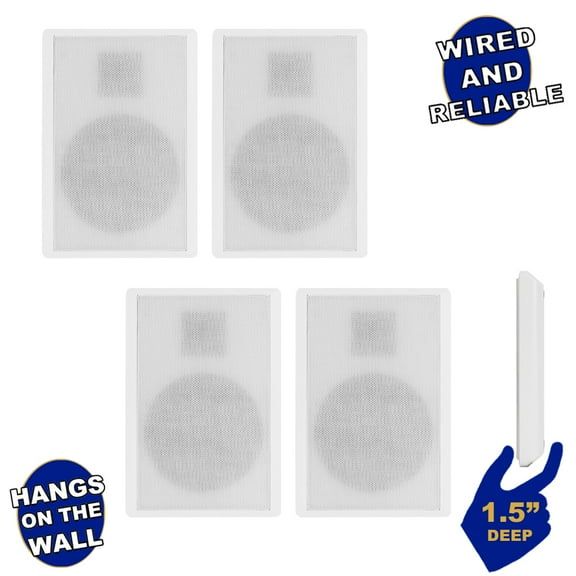 Acoustic Audio SLM1W Mountable On Wall Slim Speakers Home Theater Wired 2 Pair Pack