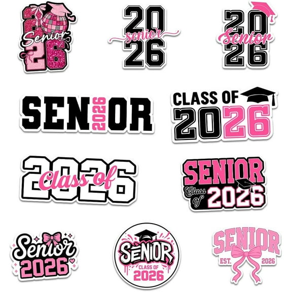 10Pcs Senior 2026 Sticker Pack Cute Girly High School Sticker for Student 2026 Senior Stickers Graduation Class of 2026 Gift College Student Decoration for Laptop Bottle Tablet Case Vehicles 3"