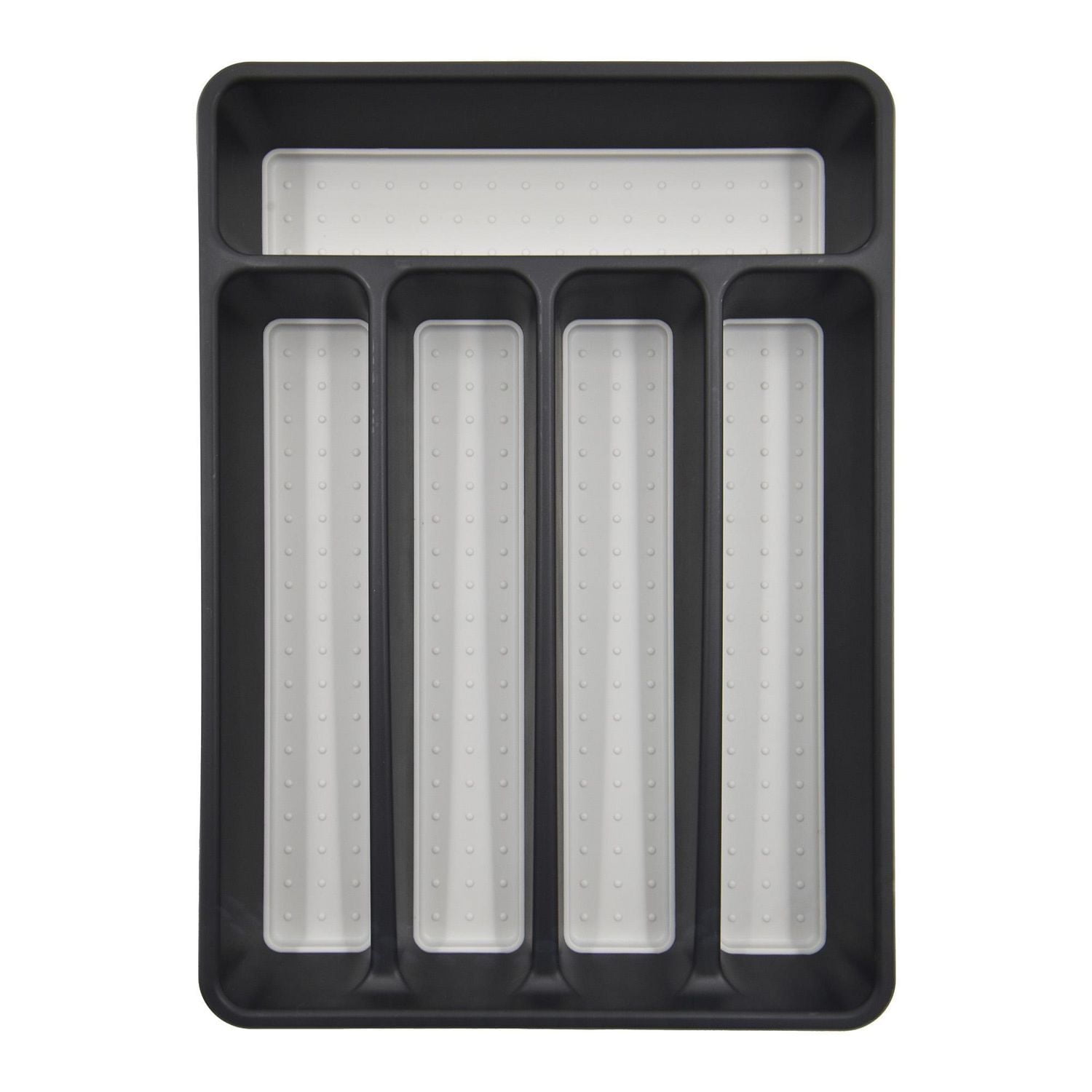 Tiroir à couverts antidérapant en plastique noir à 5 compartiments Mainstays, 12,8" x 9,06", organisateur de cuisine, 1 pièce PLATEAU À COUVERTS NOIR