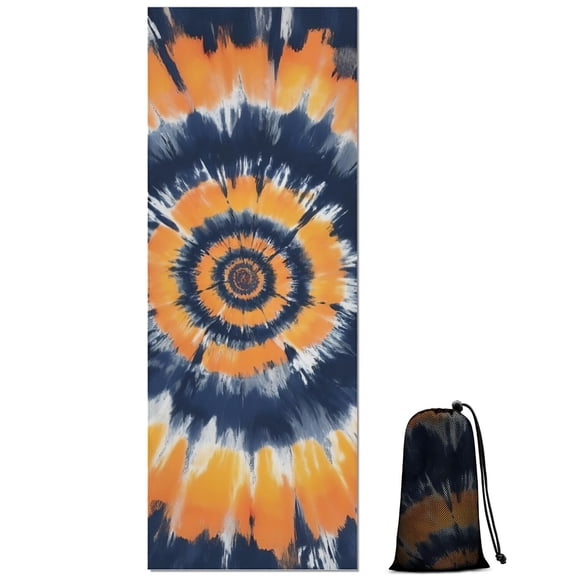 Orange Blue Tie Dye Mandala Pattern Hot Yoga Mat Towel Non Slip for Hot Yoga - Quick-Drying Yoga Mat Cover with 4 Corner Pockets with Travel Bag - Hot Yoga Towel Non Slip 70"x26"