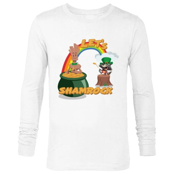 Marvel Rocket and Groot St. Patrick's Day Let's Shamrock - Long Sleeve T-Shirt for Men - Customized-White