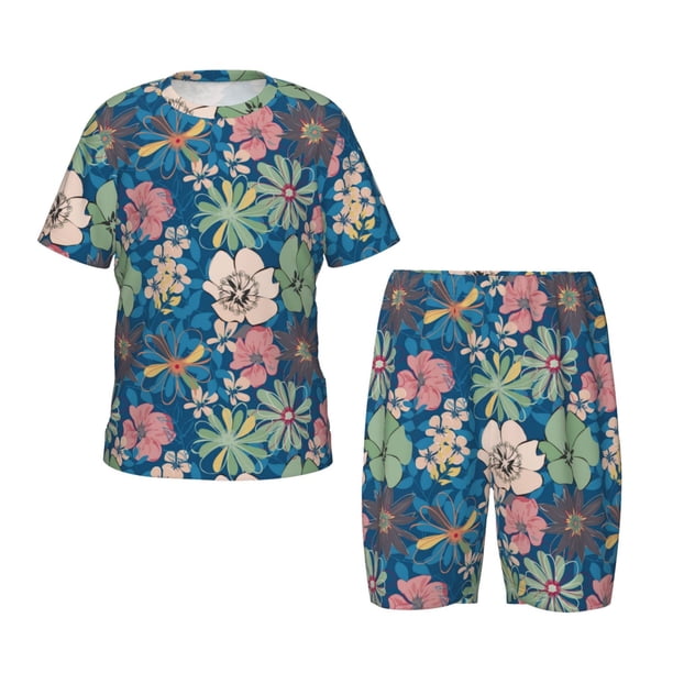 Balery Colorful Flowers Conjunto de Pijama Infantil de Manga Corta con Estampado – Ropa de Dormir de Algodón Suave-3X-Large
